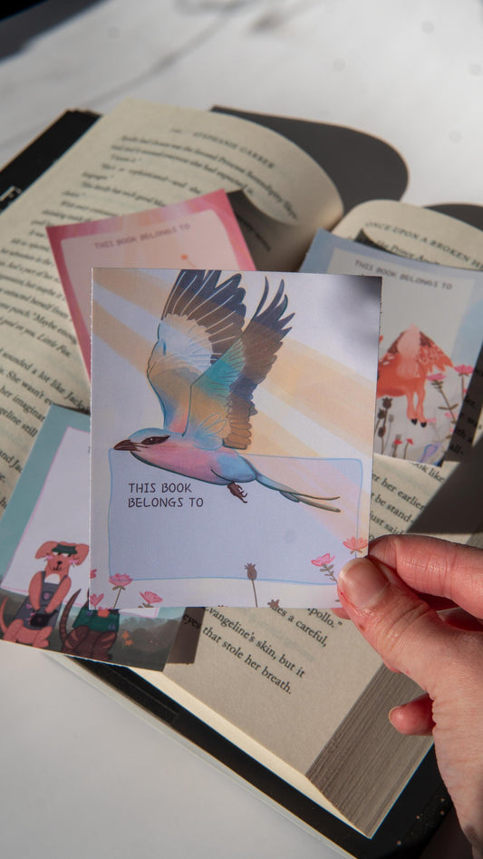 Spring Bookplate Sticker with Bird Design