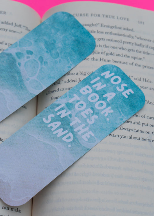 Beachy Watercolor Bookmark – “Nose in a Book. Toes in the Sand.”