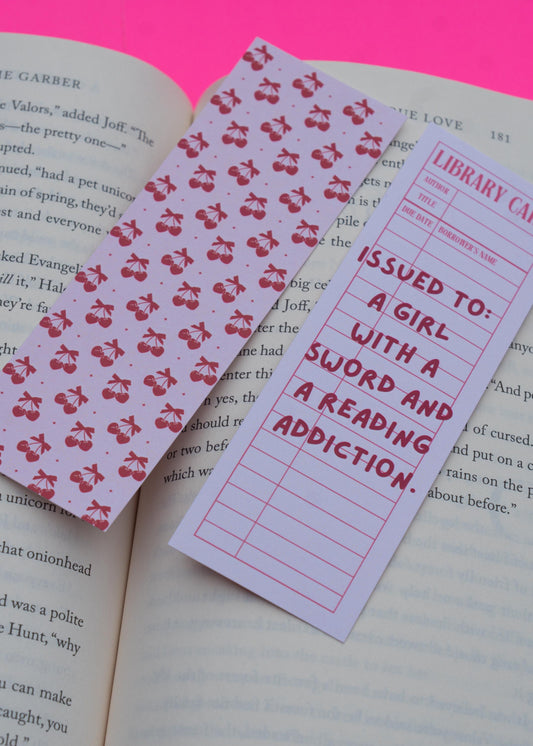 Library Card Bookmark – “Issued to a Girl with a Sword and a Reading Addiction”