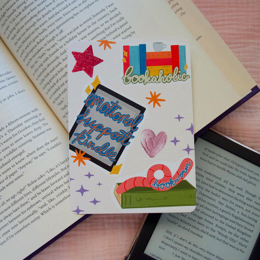 Book-Themed Faux Sticker Collage Kindle Case Insert