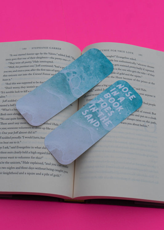 Beachy Watercolor Bookmark – “Nose in a Book. Toes in the Sand.”
