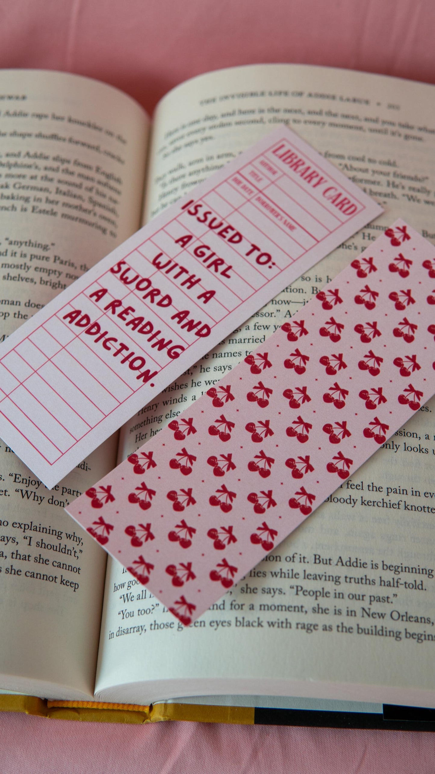 Library Card Bookmark – “Issued to a Girl with a Sword and a Reading Addiction”