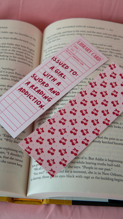 Library Card Bookmark – “Issued to a Girl with a Sword and a Reading Addiction”