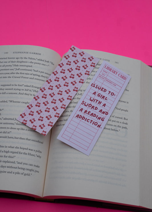 Library Card Bookmark – “Issued to a Girl with a Sword and a Reading Addiction”