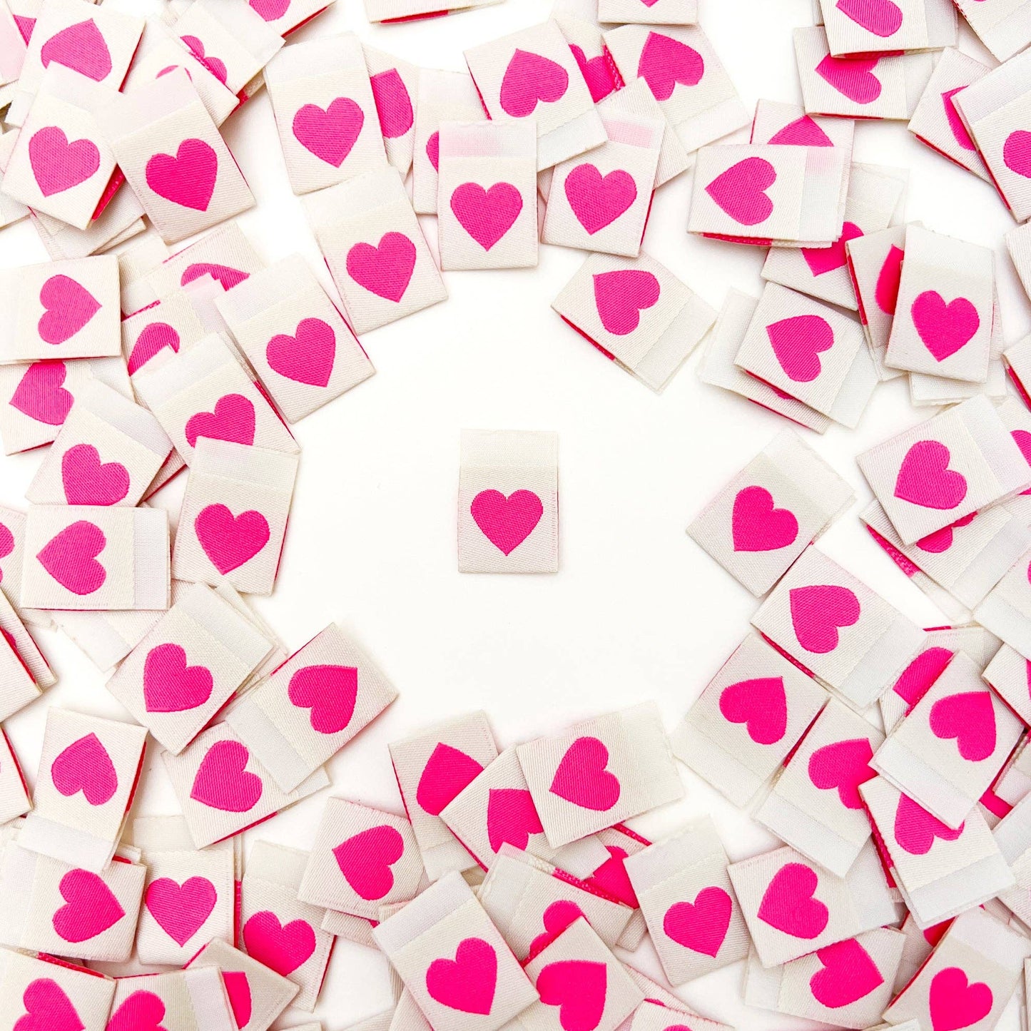 Pink Heart Woven Sewing Labels